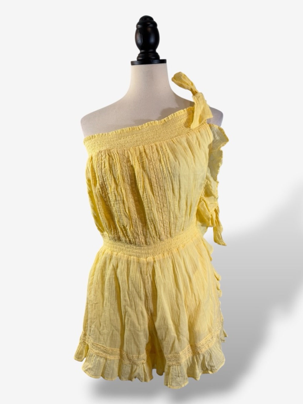Free People Feeling Fancy Romper Butter Yellow Size S Gauze Cotton One Shoulder